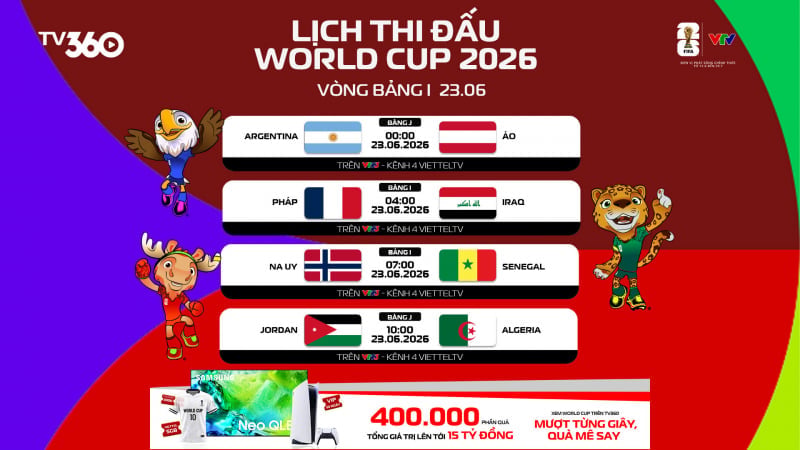 جدول مباريات كأس العالم 2026 والبث المباشر على قناة VTV في 23 يونيو.