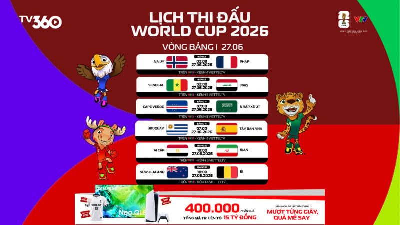 جدول مباريات كأس العالم 2026 والبث المباشر على قناة VTV في 27 يونيو.