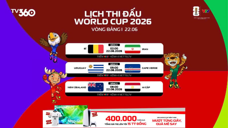 جدول مباريات كأس العالم 2026 والبث المباشر على قناة VTV في 22 يونيو.